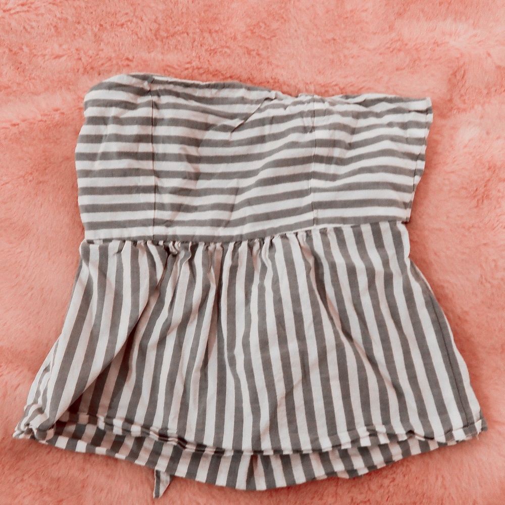 Blue and White striped, strapless top